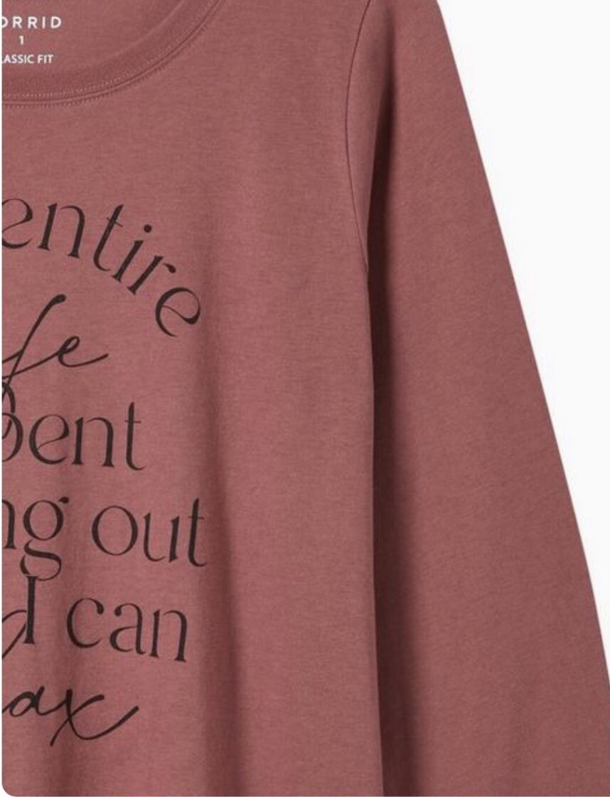 TORRID MY ENTIRE LIFE CLASSIC SIGNATURE JERSEY CREW NECK LONG SLEEVE T NWT