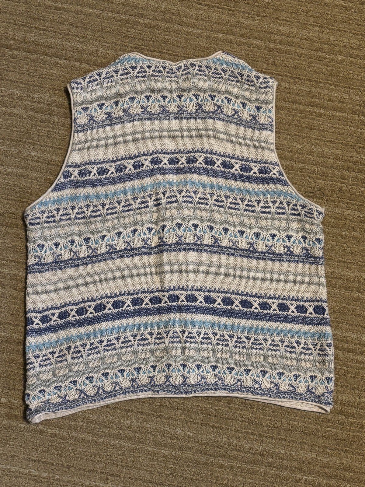 St. Johns Bay Vest M texture knit ramie and cotton natural fiber blue white
