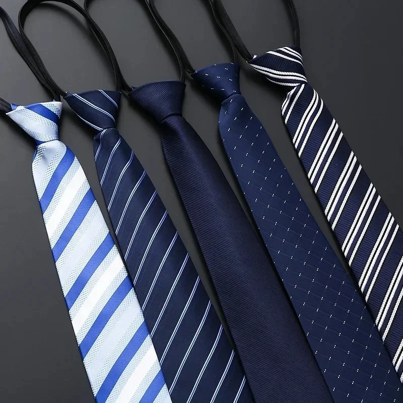Lazy Men’s Zipper Necktie Solid Striped Casual Business Wedding Zip Up Neck Tie
