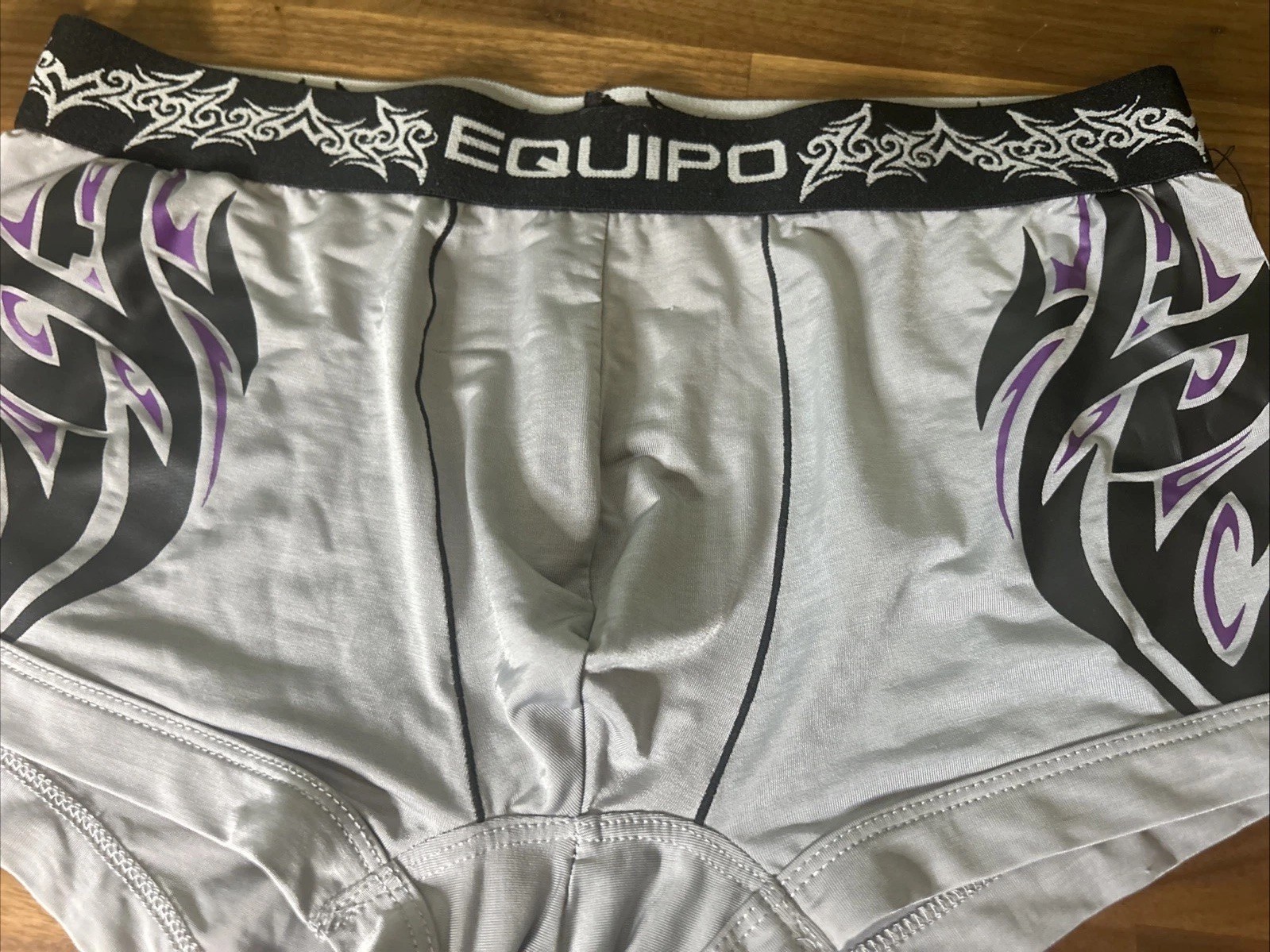 Mens Underwear Equipo Brazillan Trunk Size S Gray Bolts Print Logo Waist Band
