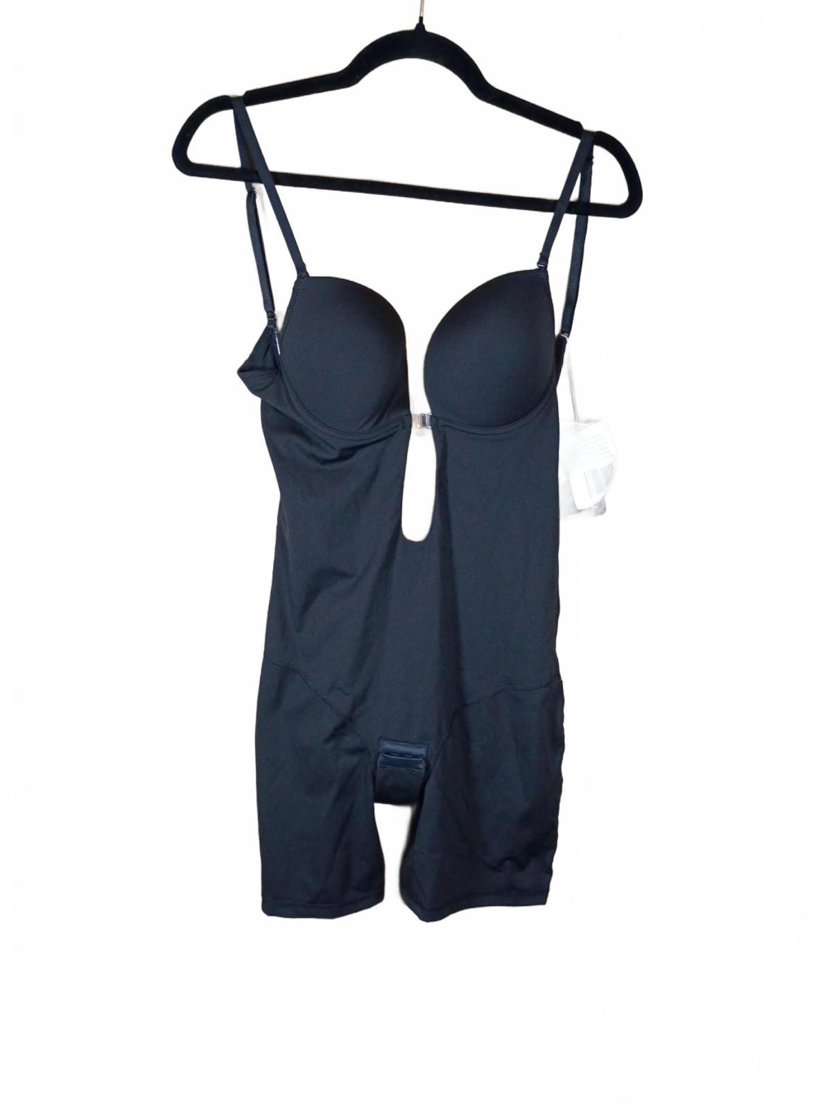 Slimers Backless Shapewear Bodysuit Slimming Built In Bra With Plunge Black M