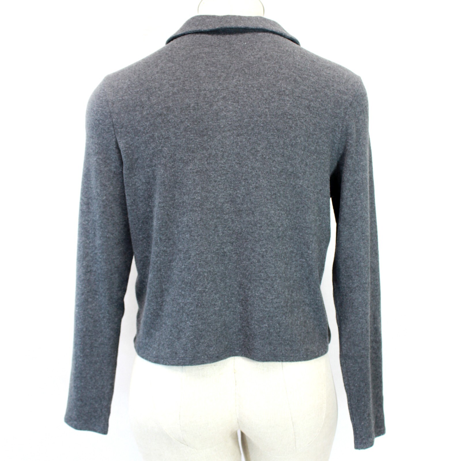 Madewell Dark Gray Brushed Rib Polo Crop Collared Cardigan XS