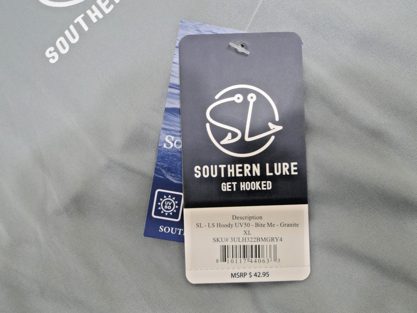 SOUTHERN LURE Bite Me Granite Gray Long Sleeve Hoody UV 50 XL Marsh Tide NWT