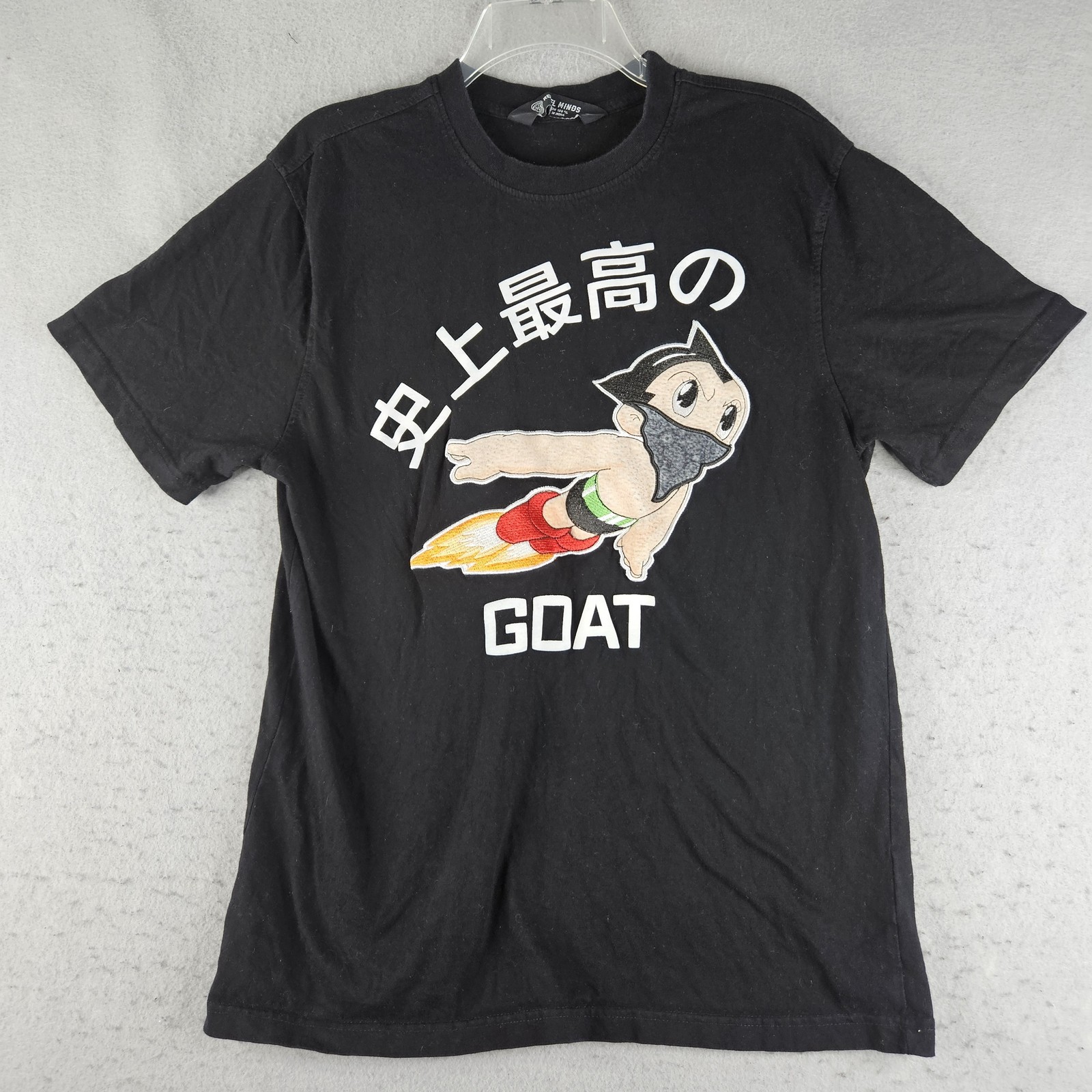 Rebel Minds Shirt Mens Large Black Astro Boy Anime GOAT Embroidered Graphic Tee