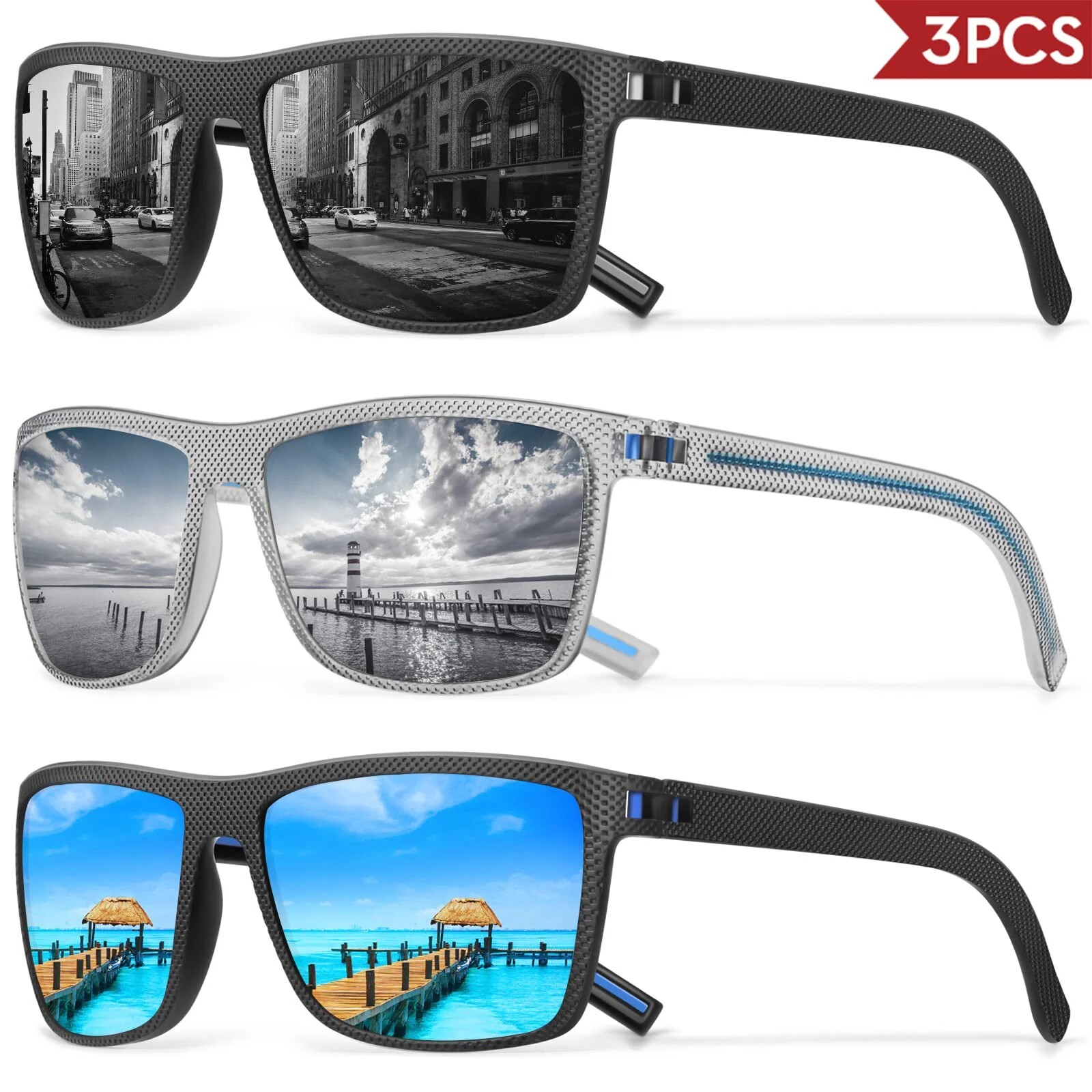 3/4 Pack UV400 Polarized Colorful Sunglasses for Men Women Driving Fishing Gift
