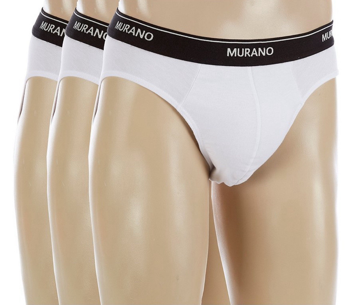 3-Pack of Murano Men’s 100% Cotton Low Rise Briefs, White With Black Waistband