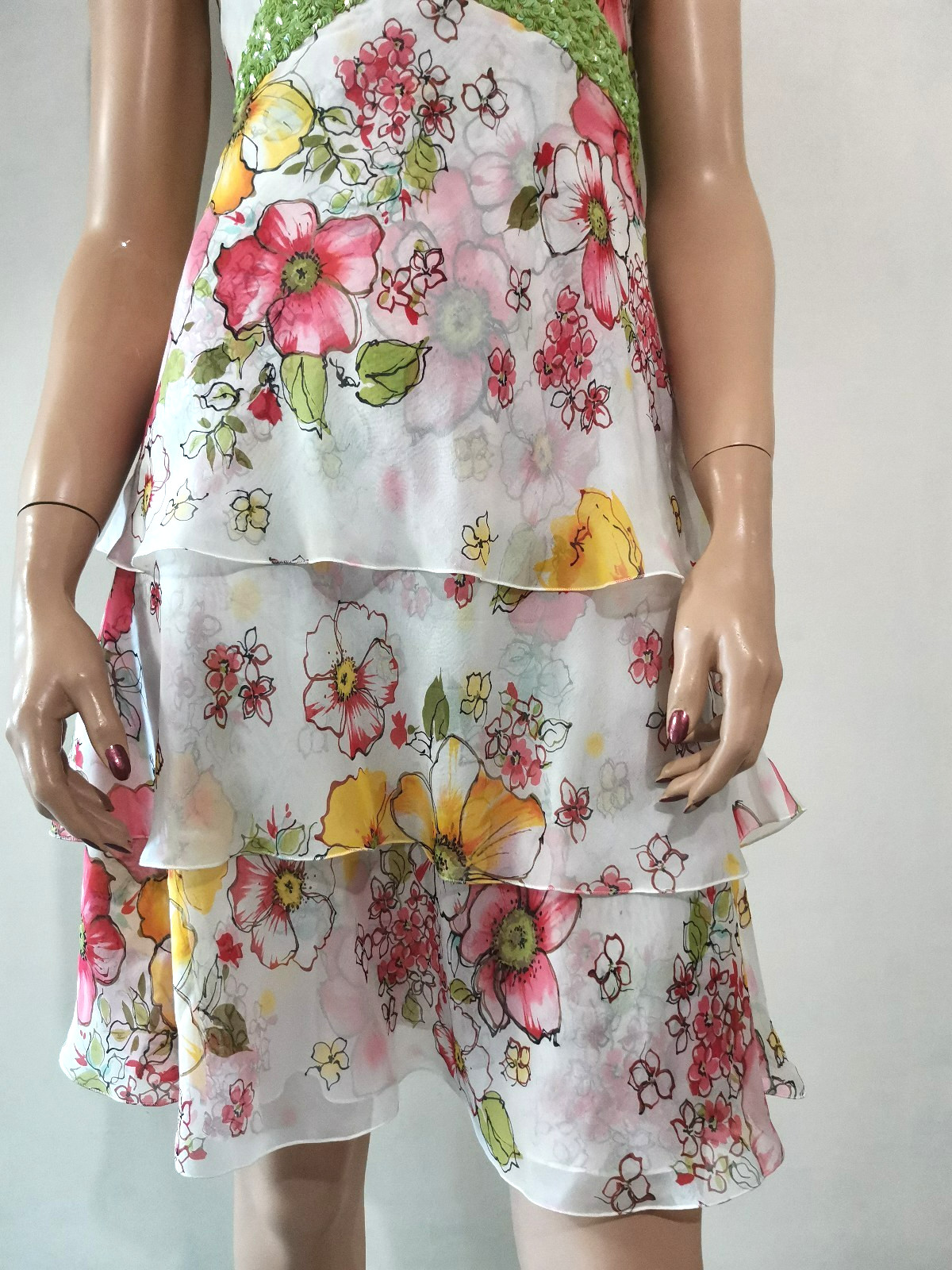 Valentino Dress Vintage Layered Sequins Embroidered Silk Chiffon Floral IT42