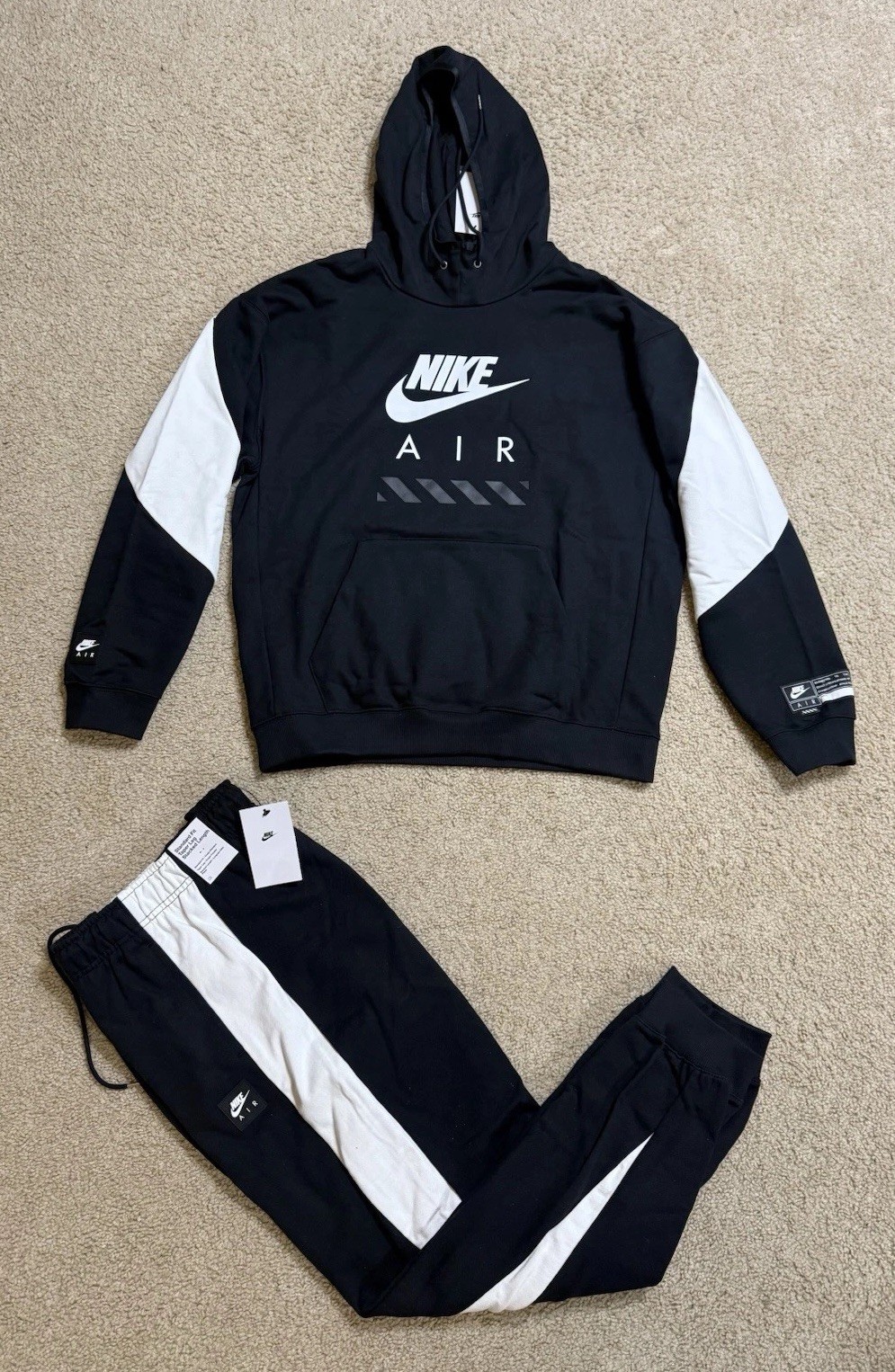Nike Air Men’s Fleece Sweatsuit Tracksuit Hoodie & Pants Set Black NEW Sz M, L