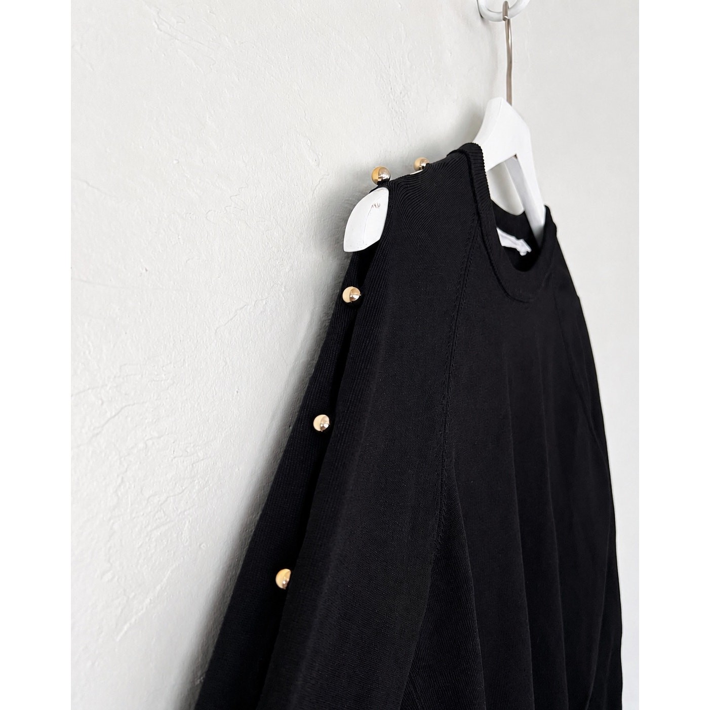 Jonathan Simkhai Black Gold Button Cutout Sleeve Knit Sweater Top L