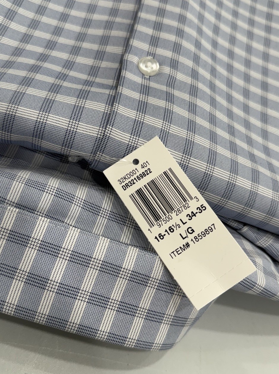 Kenneth Cole Men’s Quick Dry Performance Dress Shirt, Blue, L (16-16.5,34/35)