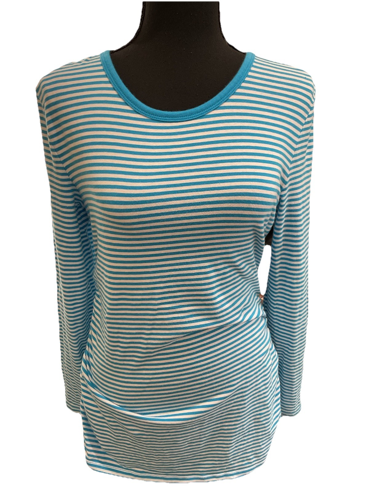 Michael Kors Turquoise And White Striped Tunic Long Slvs Zipper Up One Side PL