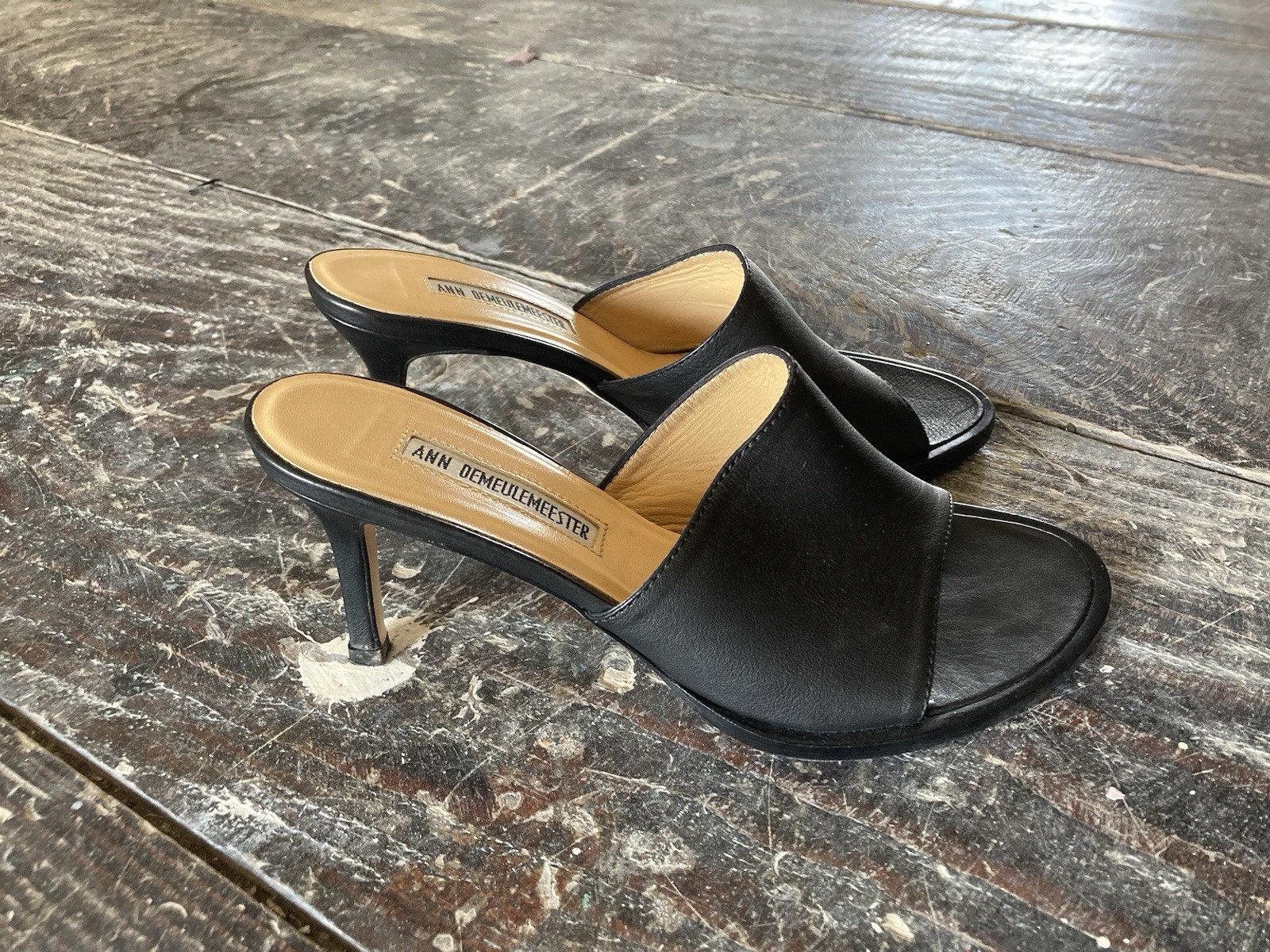 Black Leather Heeled Mules Slides New With Box and dust bag 37 EU 7 US Women’s