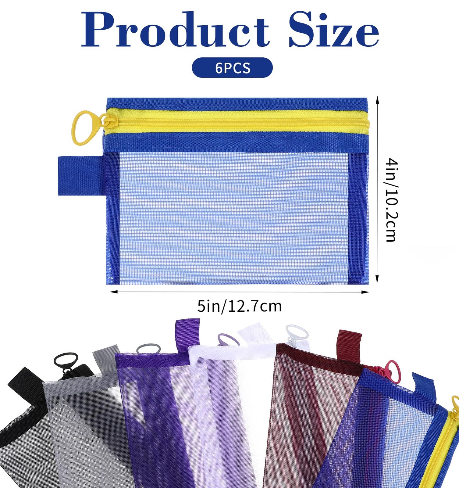 ValueBargain 6Pcs Small Zipper Pouch black, gray, white, blue, red, purple