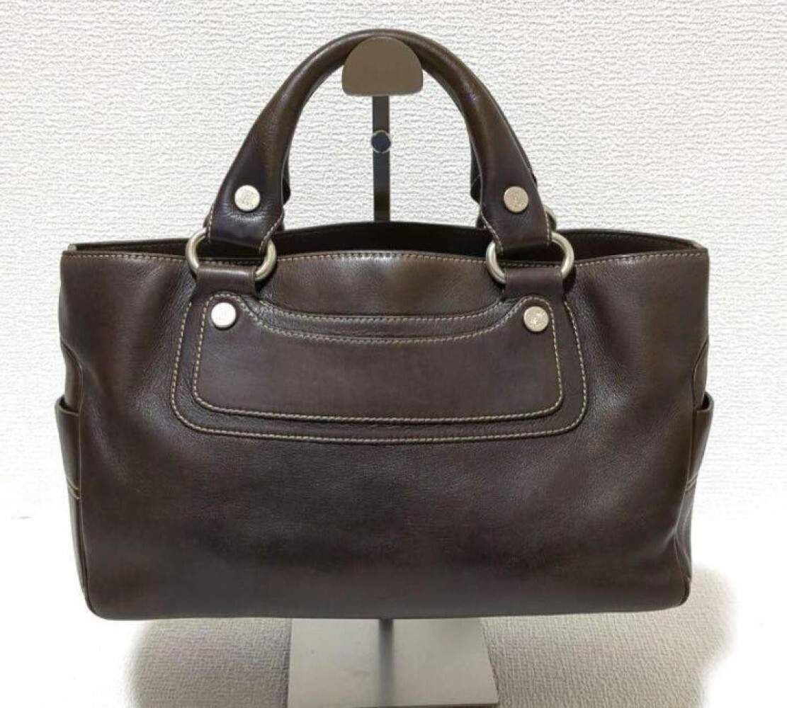 CELINE Hand Tote bag Boogie Bag Dark Brown Leather Authentic excellent F/S