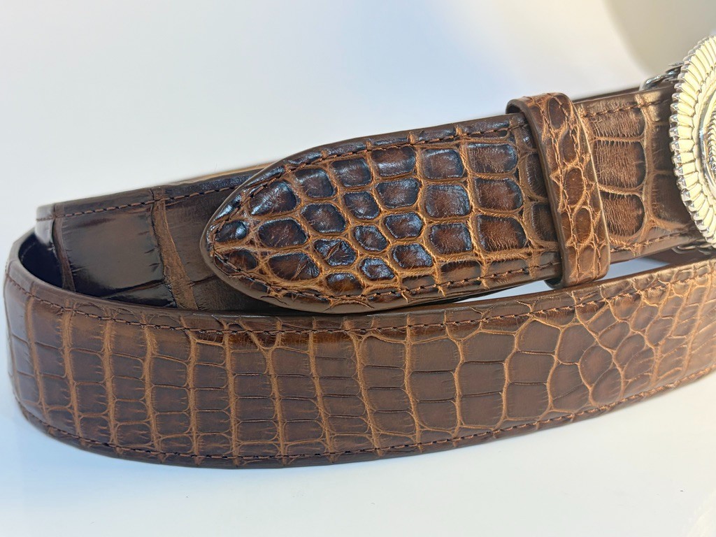 Sterling Silver .925 Hammered Concho Belt Buckle Genuine Alligator 44 Flemings