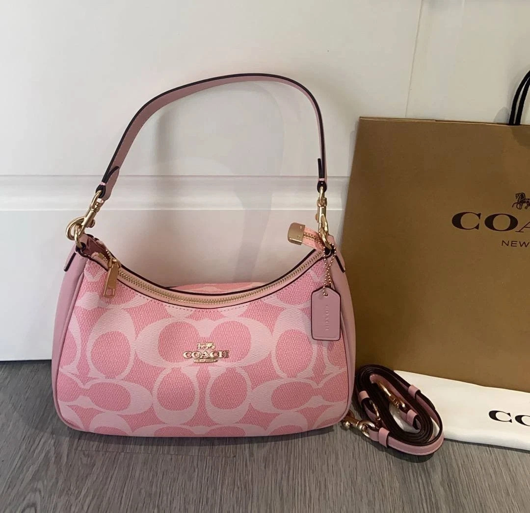 NWT Coach Teri Shoulder Bag In Signature Canvas CAL51 Powder Pink Free Shipping