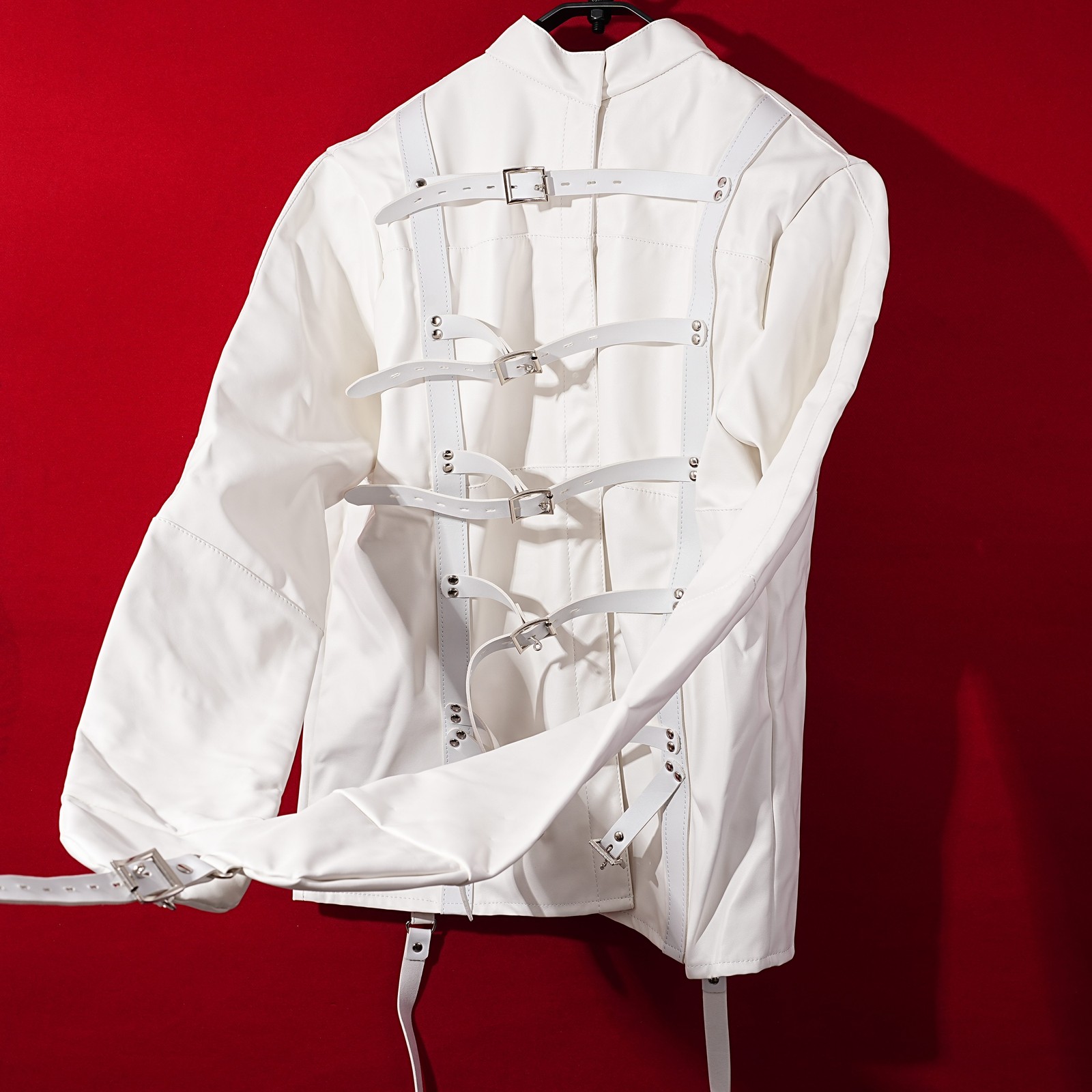 White Asylum Straight Jacket Costume S/M L/XL BODY HARNESS Restraint Armbinder