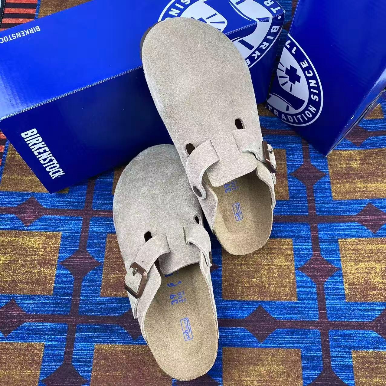 NEW Birkenstock Boston Suede Leather Soft Footbed Unisex Shoes Taupe/Mocha/Black
