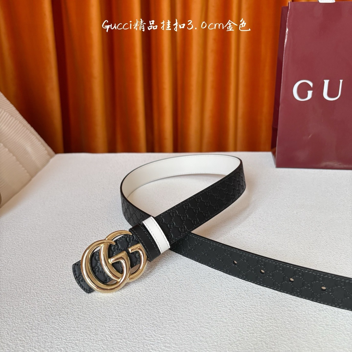 Gucci Double G Marmont Belt – Black Guccissima Leather – 3.0cm Gold Buckle