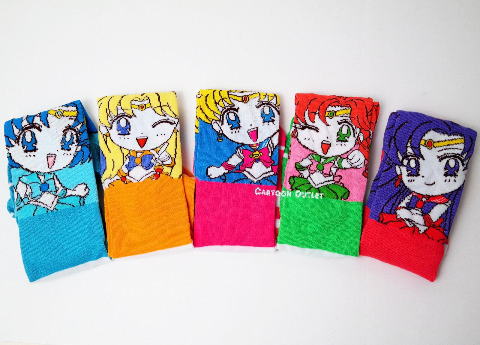 Sailor Moon 5 Pair Crew Socks Stripped Birthday Gift Fits Shoe Size 8 – 12 New