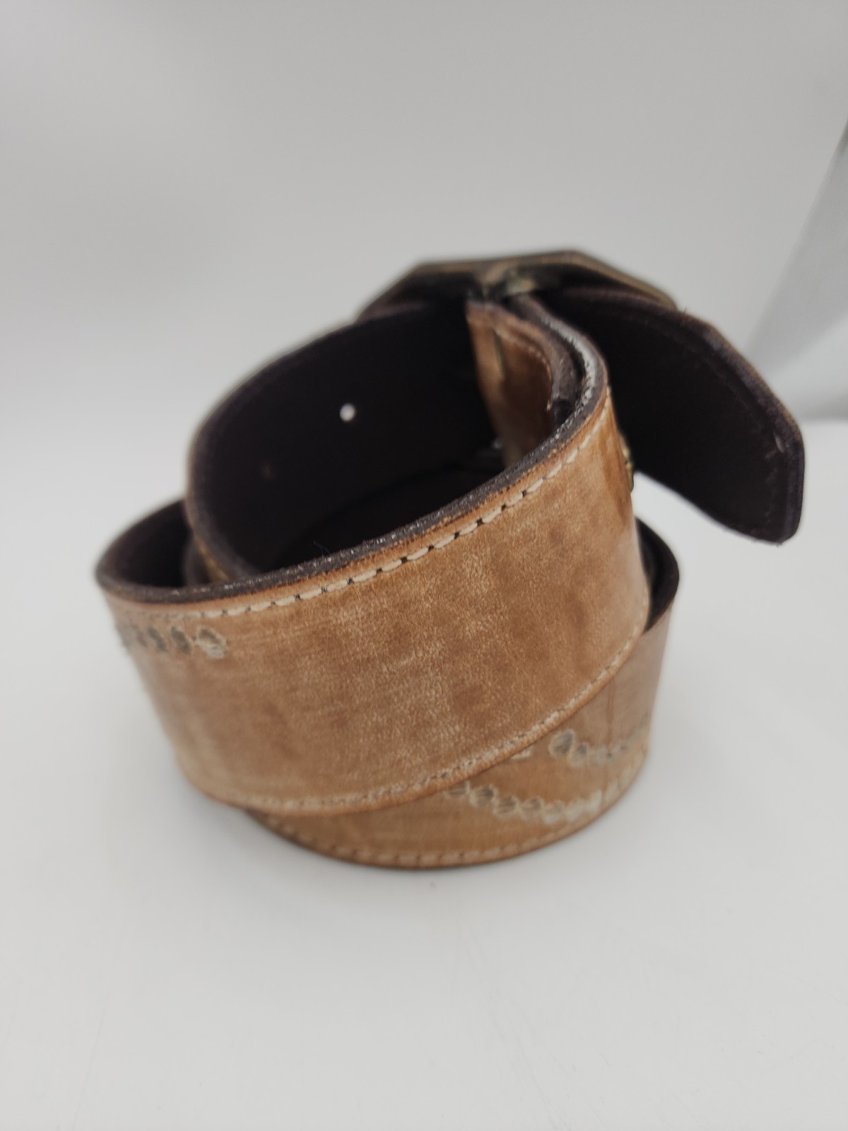 BED|STÜ Cobbler Series Mohawk Belt Embroidered Bench Made Leather Sz MED