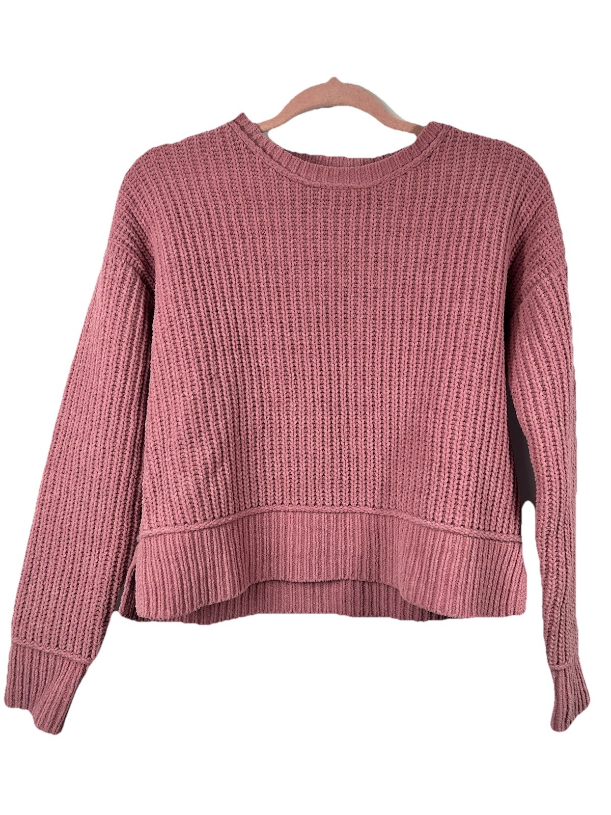 Aeropostale Chenille Sweater Medium Pink Mauve Cropped Chunky Knit Soft Coquette