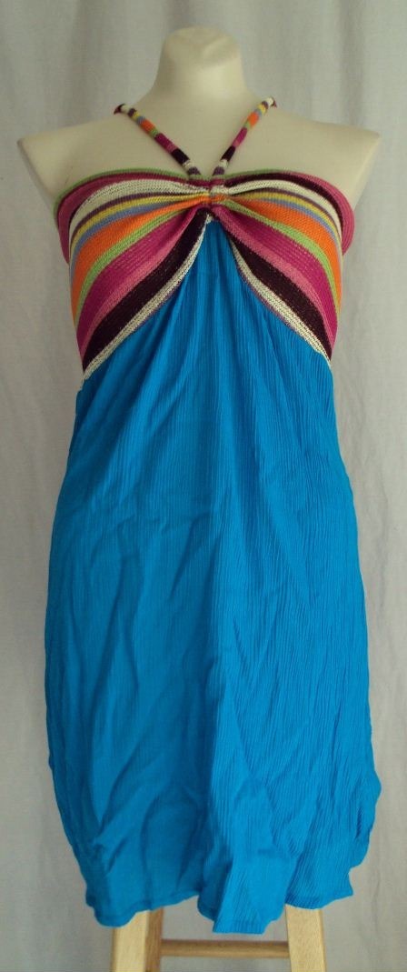 F18 Sacred Threads BLUE Summer Dress Cover Top Funky Rayon Free size SM MED