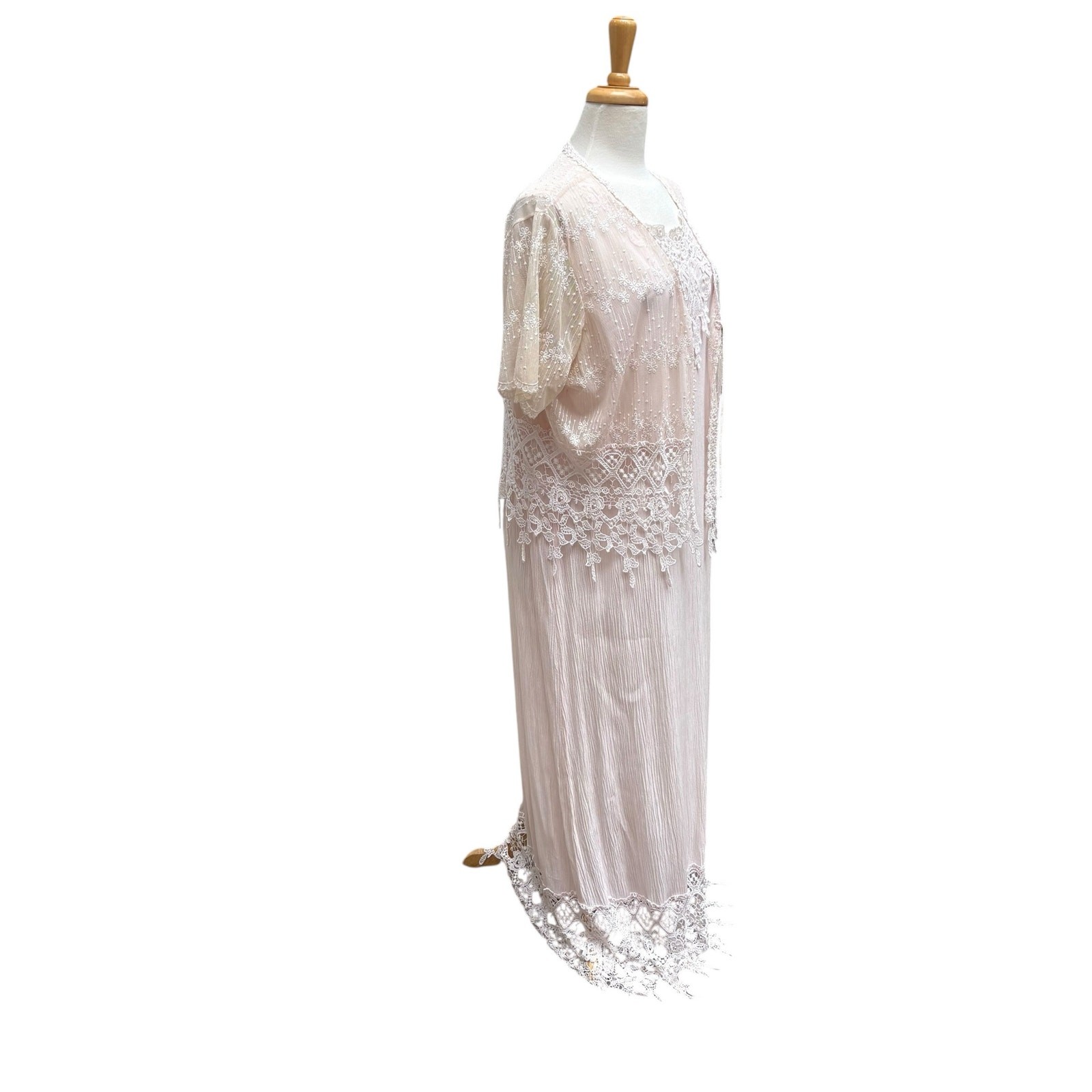 VTG Magnet Art Lynn Yang 2 Piece Set Maxi Dress Top Sz L Pastel Pink Crochet 90s