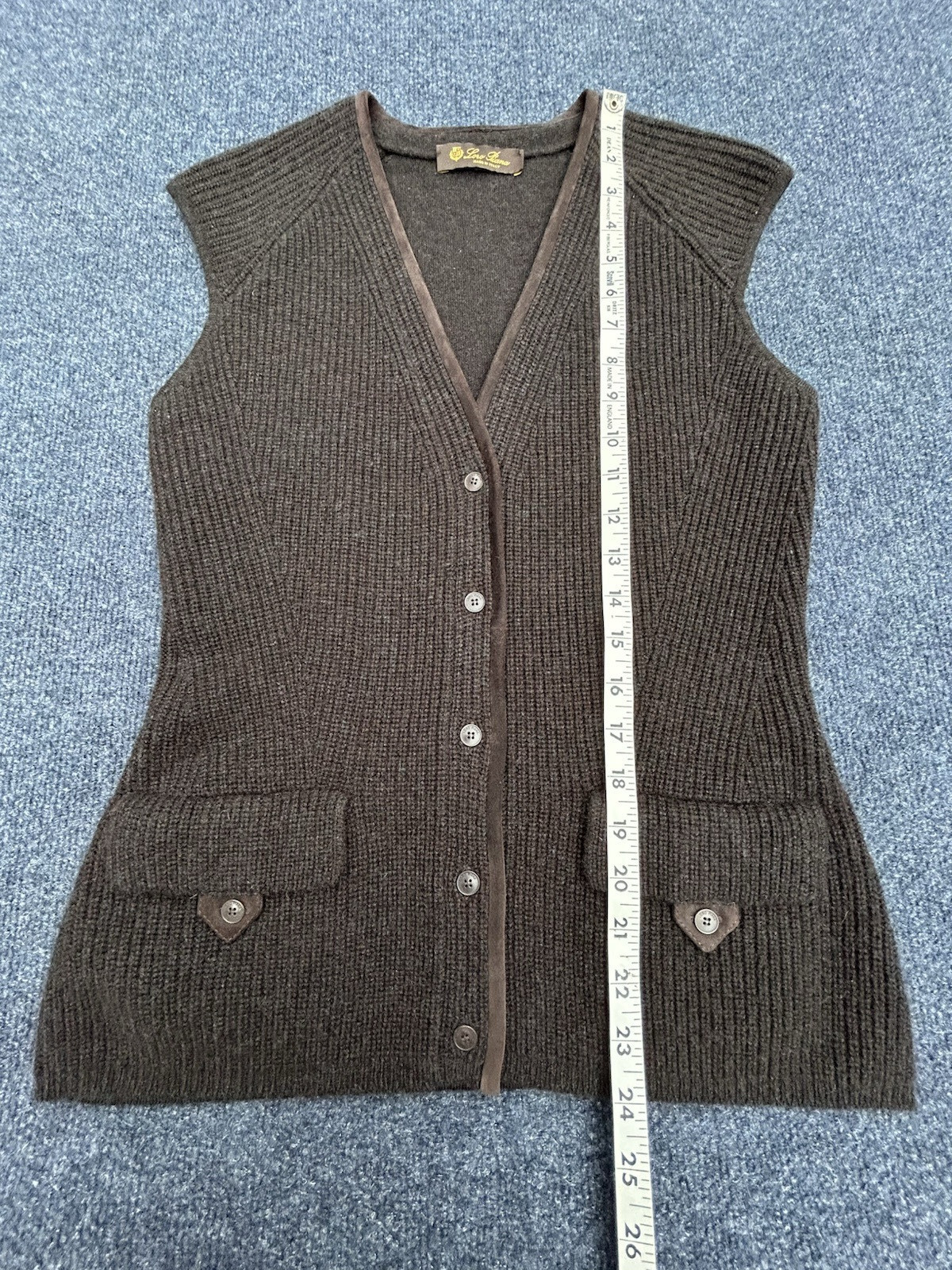 LORO PIANA Italy 100% Cashmere & Suede Goatskin Dark Brown Sweater Vest 40 Small
