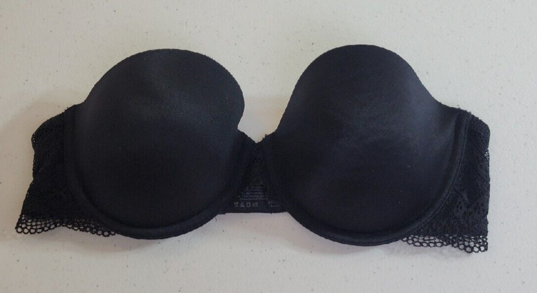 Maidenform Black Lace Padded Cup Strapless Underwire Push Up Bra Size 34C
