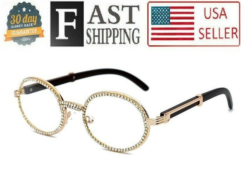 Hip Hop Quavo Migos DIAMOND Rappers Glasses Gold Oval Frame Clear Lens Shades