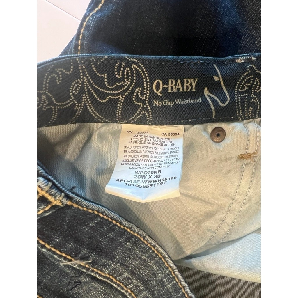 Wrangler Q-Baby Ultimate Riding Jeans 20W x 30 Mid Rise No Gap Waistband Stretch