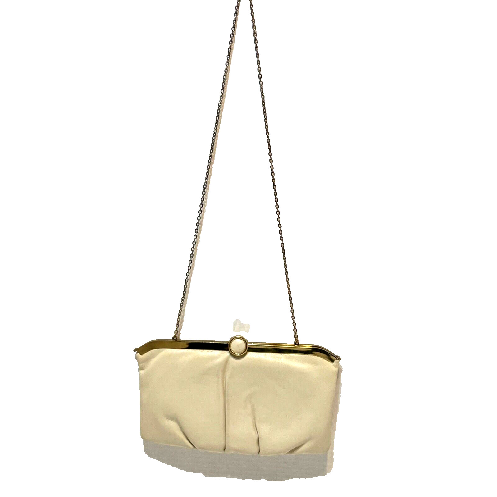 Vintage Cream Leather Womens Evening Party Purse Chain Strap 10.25 x 6 inch