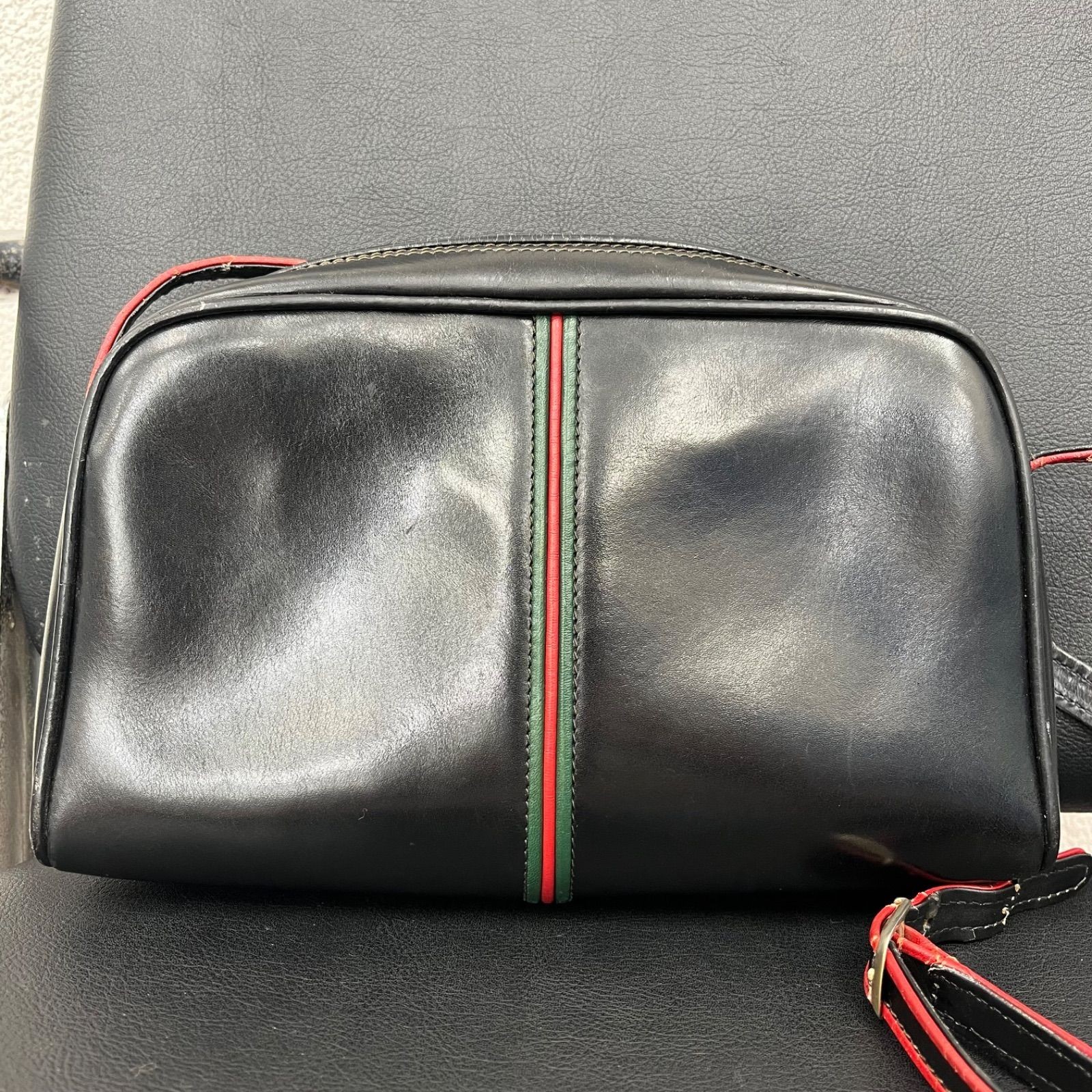 GUCCI Interlocking Sherry Line Leather Bag US 9.8×5.9×2.8in Black Vintage Japan