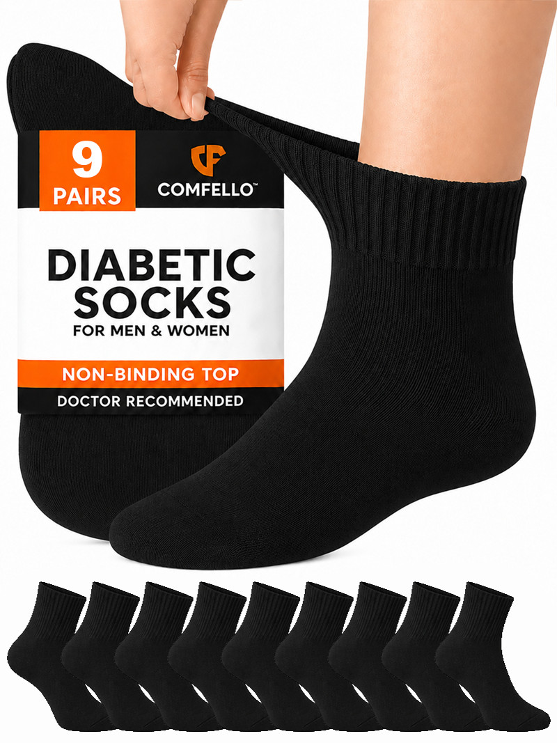 9 Pair Men Diabetic Quarter Sock Cotton Circulatory Non-Binding 9-11 10-13 13-15