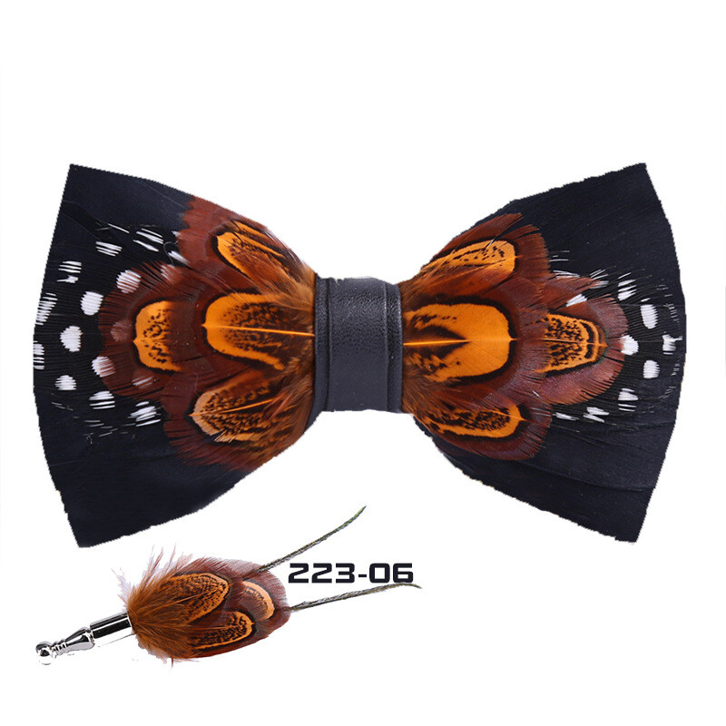 Men Feather Luxury Bowtie 4.7*2.36in Black Gold Floral Wedding Groom Party Wear