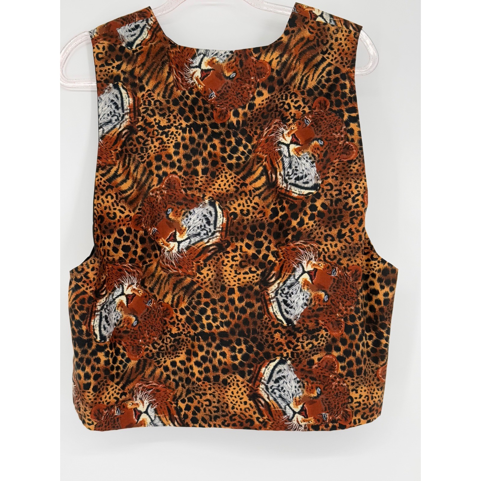 Homemade Womens Vest Leopard Cheetah Tiger Sleeveless Button Front Sz L