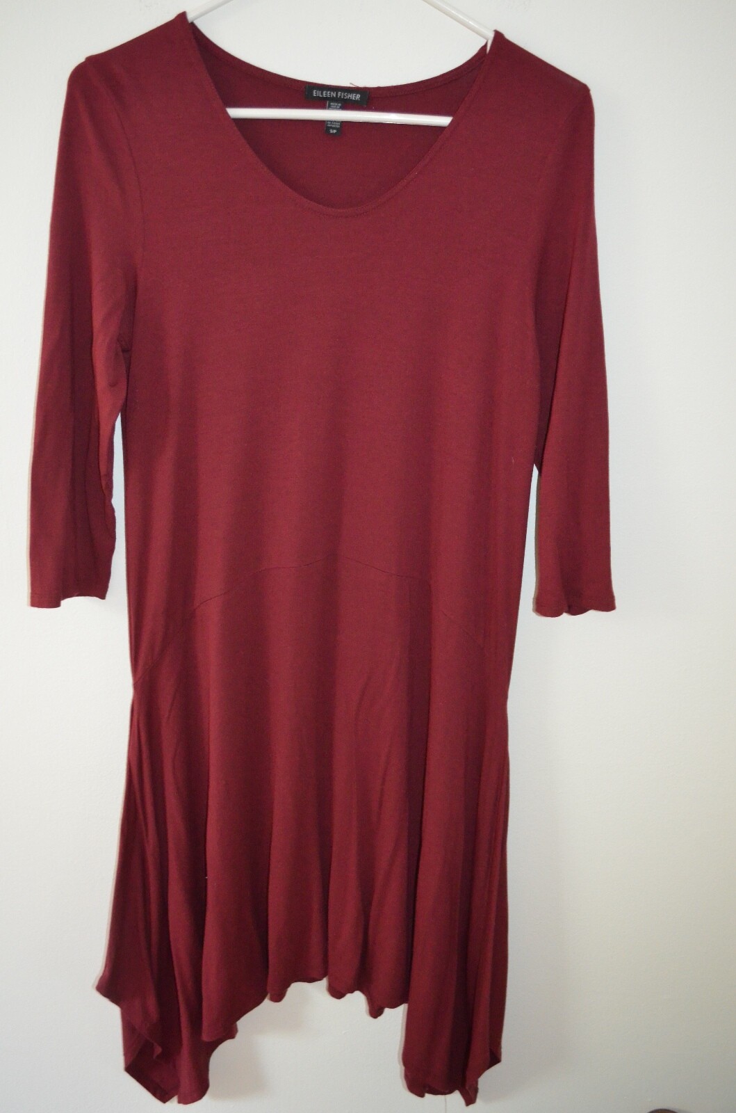 Eileen Fisher Burgundy Scoop Neck 3/4 Sleeve 95% Viscose/5% Spandex Dress Size S