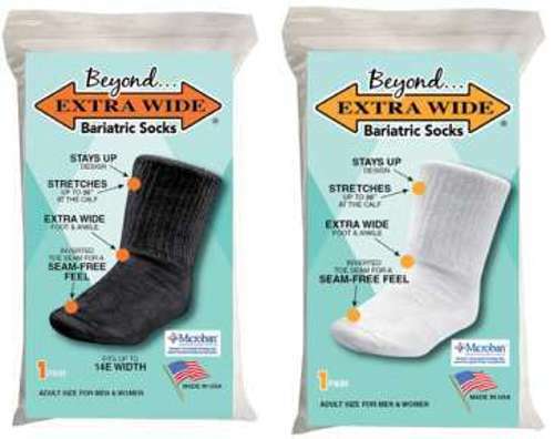 Beyond EXTRA-WIDE Bariatric Socks Adult Unisex Size 30″ Stretch Black or White