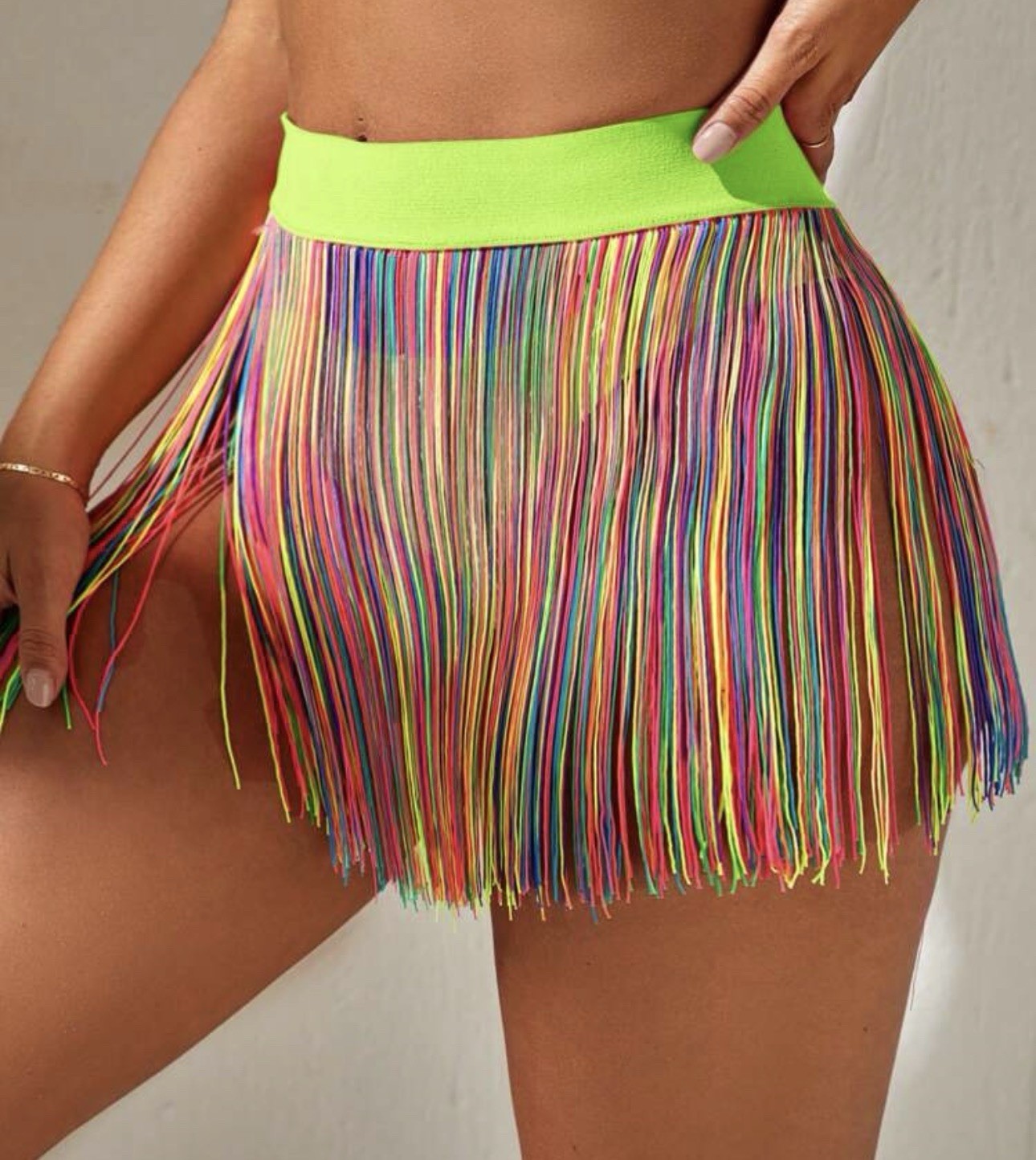 Colorful Fringed Cover Up Skirt Music Festival Medium