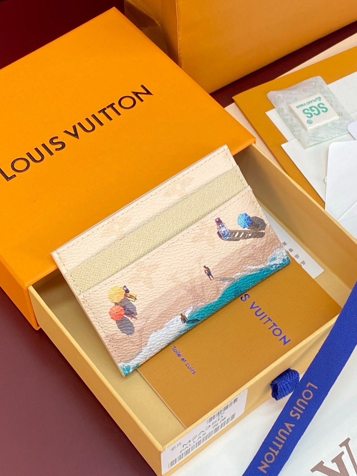 Louis Monogram Beach Print Card Holder Slim Card Case Wallet Coastal Design