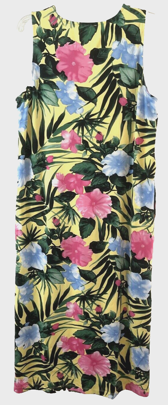 Stan Herman Silky Jersey Lounge Dress Hibiscus Sz M Yellow A346777 Women CB7S