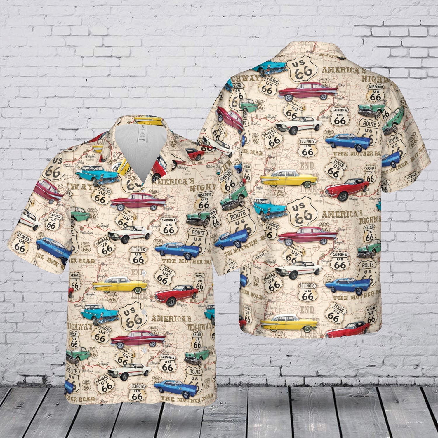 Route 66 Classic Cars Hawaiian Shirt