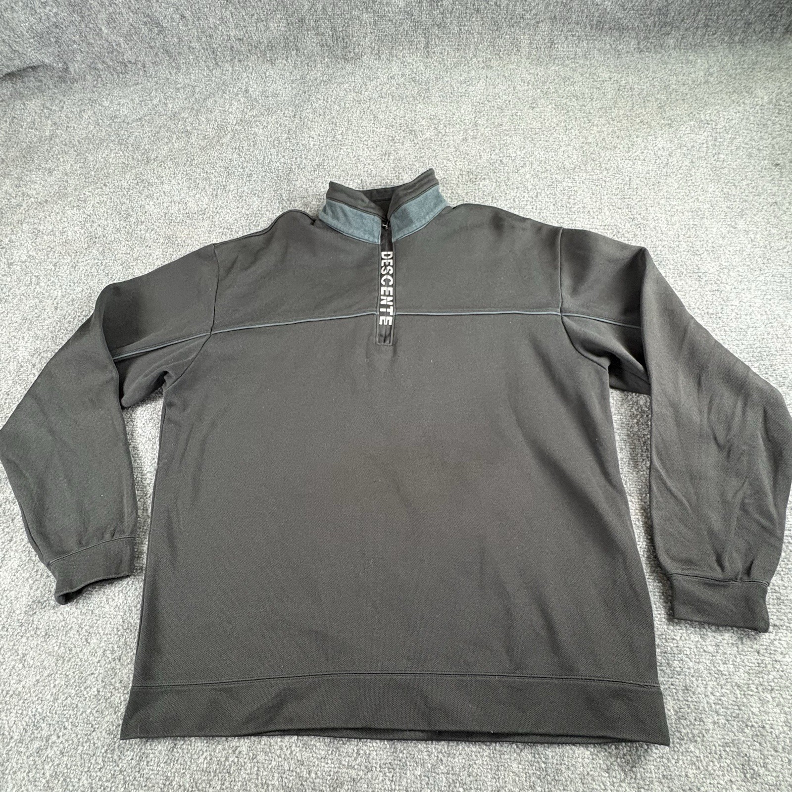 Descente Pullover Men L Black 1/4 Zip Sportswear Athleisure Grunge Paint Splat