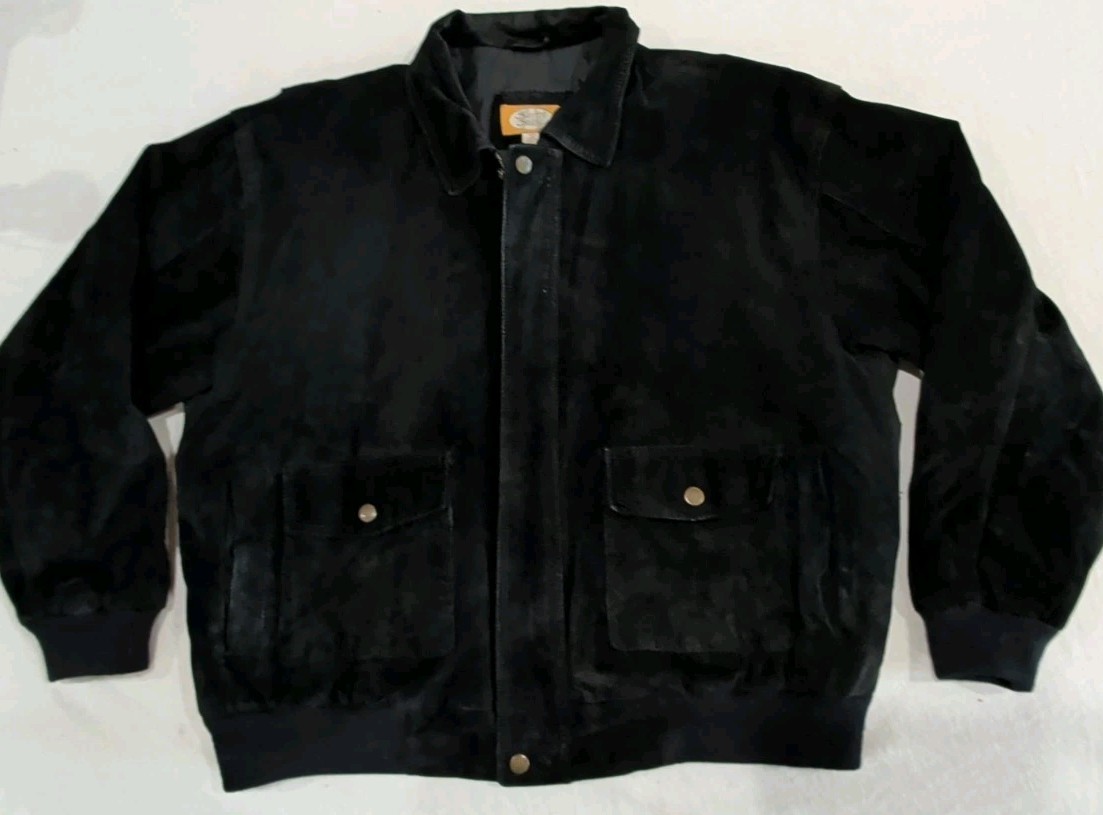 Vintage 90s Sierra Pig Suede Leather Jacket Black Workwear Western Casual XL