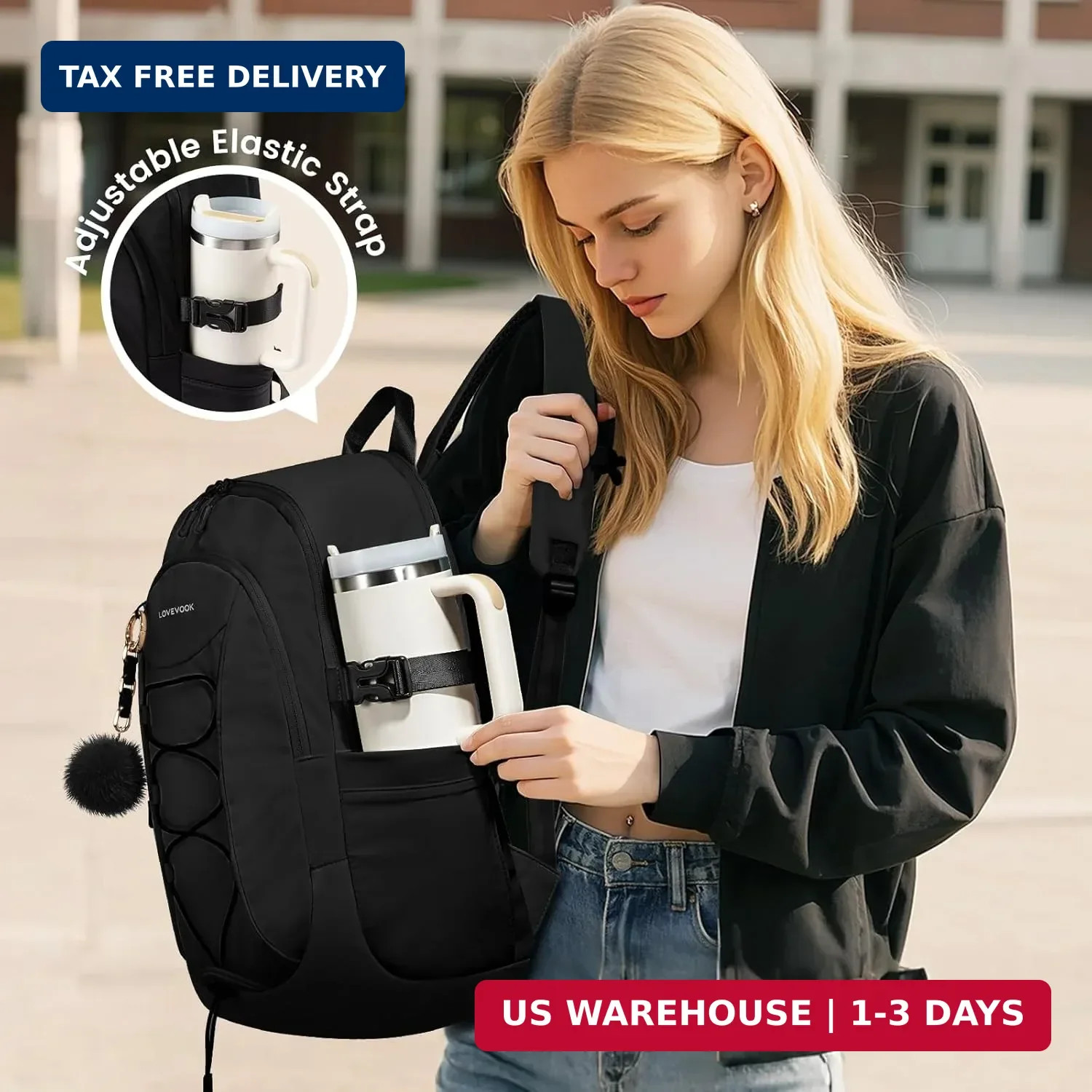 LOVEVOOK Mens Backpack with Giant Tumbler Holder Pocket,15.6 Inch Everyday Lapto