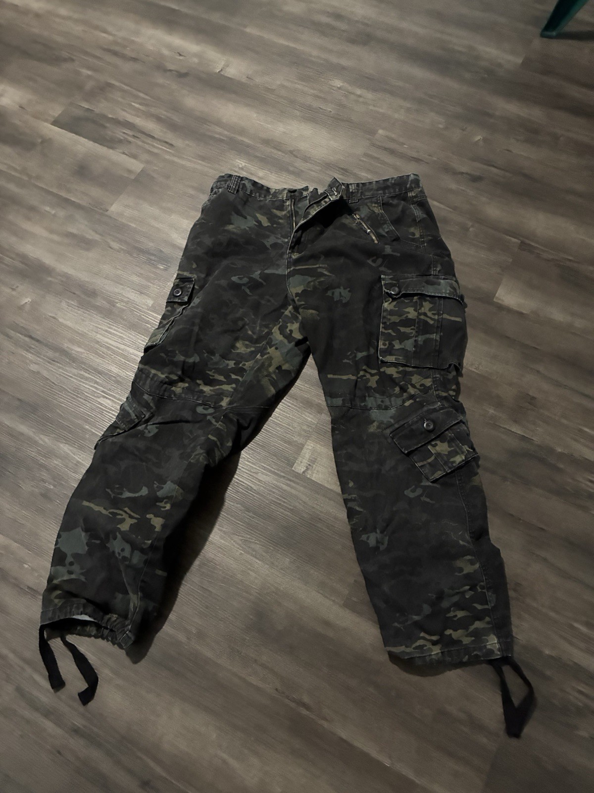Men’s Camouflage Cargo Pants Size 42 Regular Black Gray Green Cotton Canvas