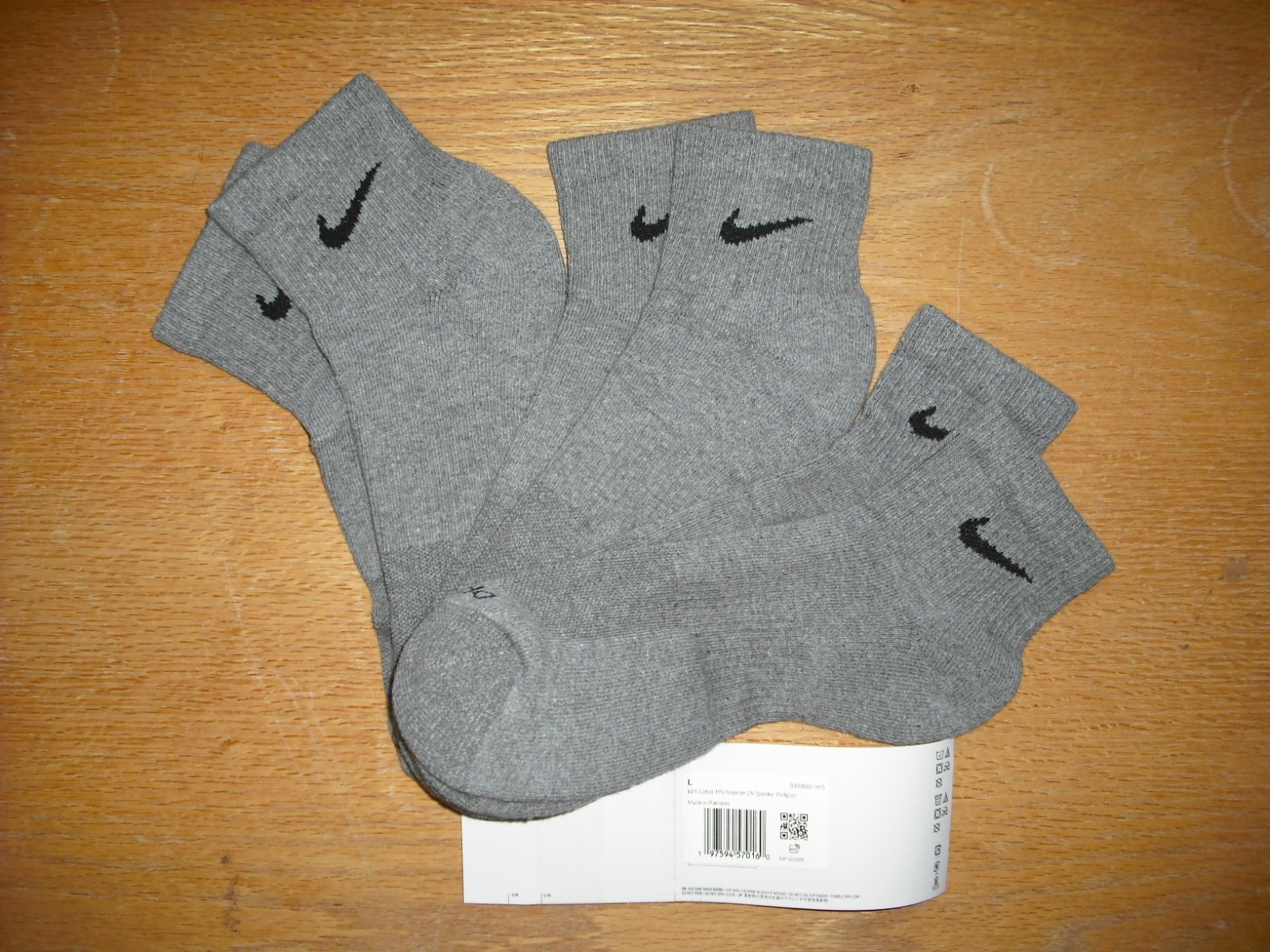 Mens NWT NIKE Ankle Socks 3prs Everyday PLUS DRI-FIT Gray Cushioned Sz:L (8-12)