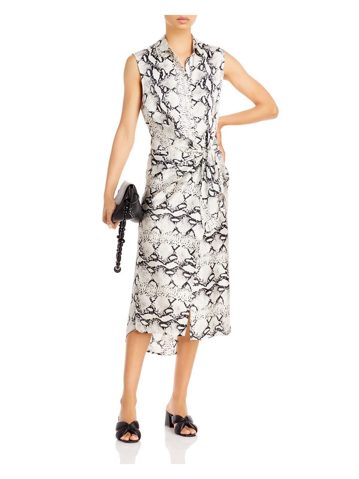 AQUA Womens Shirt Dress Midi Ivory Sleeveless Collared Wear To Work XS