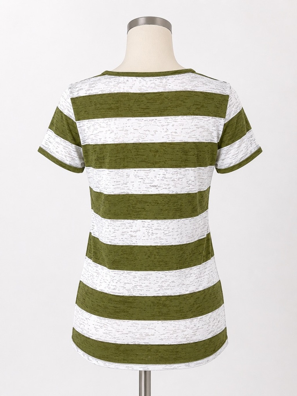 Cato Olive Green & White Striped Burnout V-Neck Tee – Size S